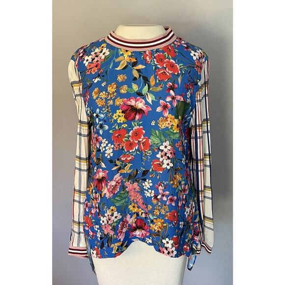 Zara Tops - Zara Top High Lo Long Sleeve Size XS Floral Stripe Career Casual Cottagecore